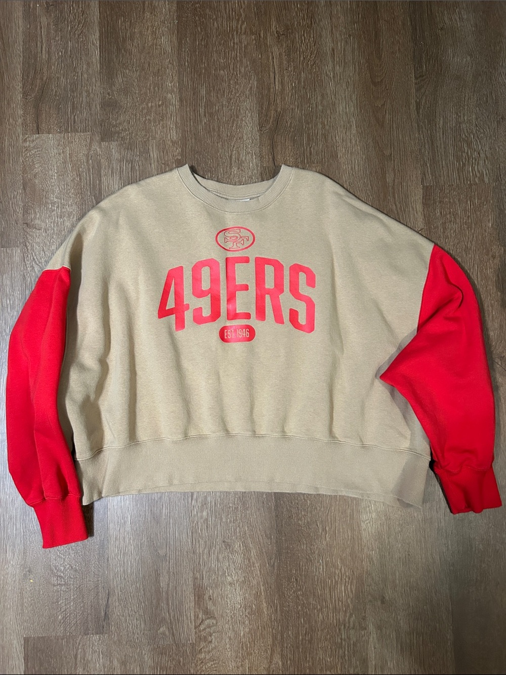 49ERS Two-Tone Crewneck Sweatshirt - Tan & Red